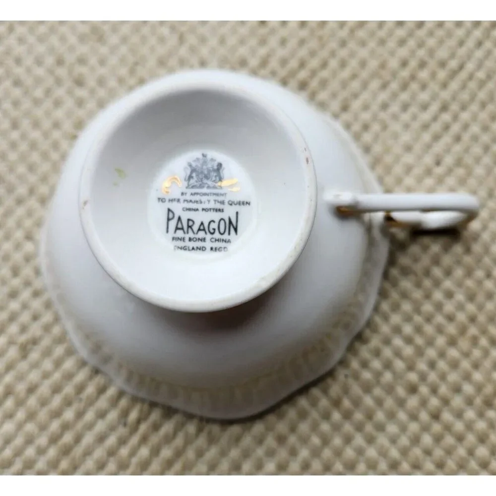 Paragon Teacup and Saucer Cobalt Gold Floral Cabbage Rose Flower Made in England